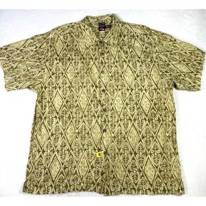 VTG Quicksilver Silver Edition Logo Men's XL Button Down Shirt Tan Aloha 2000s